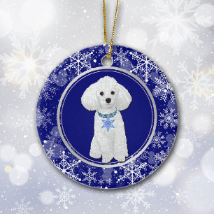 Blue White Snowflake White Poodle Christmas Ceramic Tree Decoration