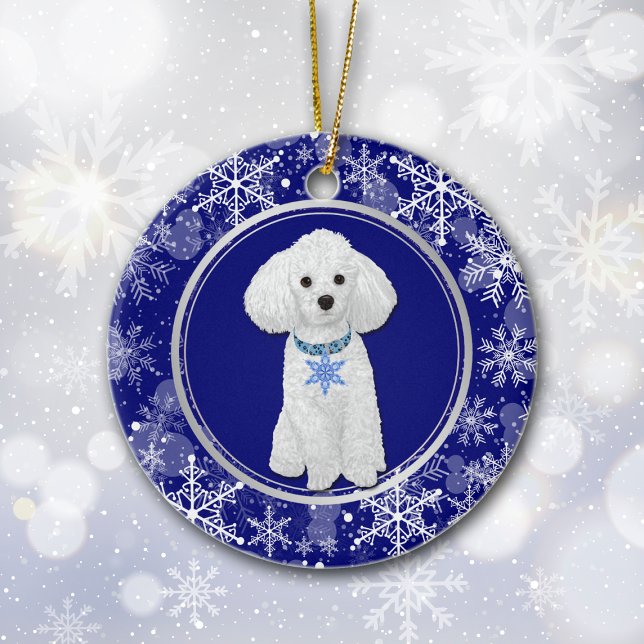 Blue White Snowflake White Poodle Christmas Ceramic Tree Decoration (Creator Uploaded)