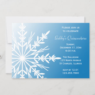 Blue White Snowflake Winter Quinceañera Invitation