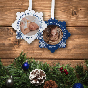 Blue White Snowflakes Baby's 1st Christmas Tree Decoration Card