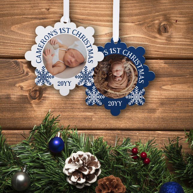 Blue White Snowflakes Baby's 1st Christmas Tree Decoration Card (Creator Uploaded)