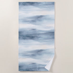 Blue White Snowflakes Beach Towel