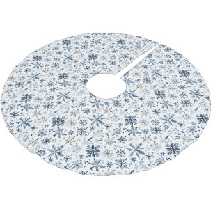 Blue White Snowflakes Christmas Brushed Polyester Tree Skirt