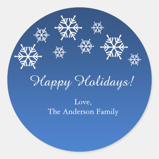 Blue & White Snowflakes Christmas Holiday Stickers (Front)