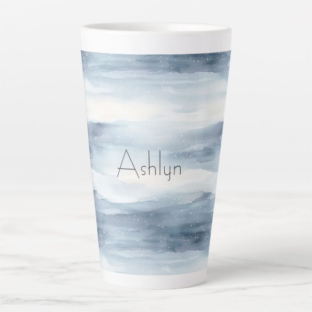 Blue White Snowflakes Christmas Latte Mug (Front)