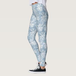 Blue White Snowflakes Christmas Leggings