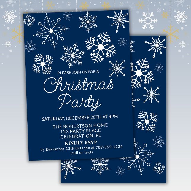 Blue White Snowflakes Christmas Party Invitation (Creator Uploaded)