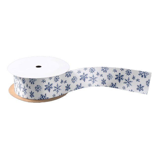 Blue White Snowflakes Christmas Satin Ribbon (Spool)