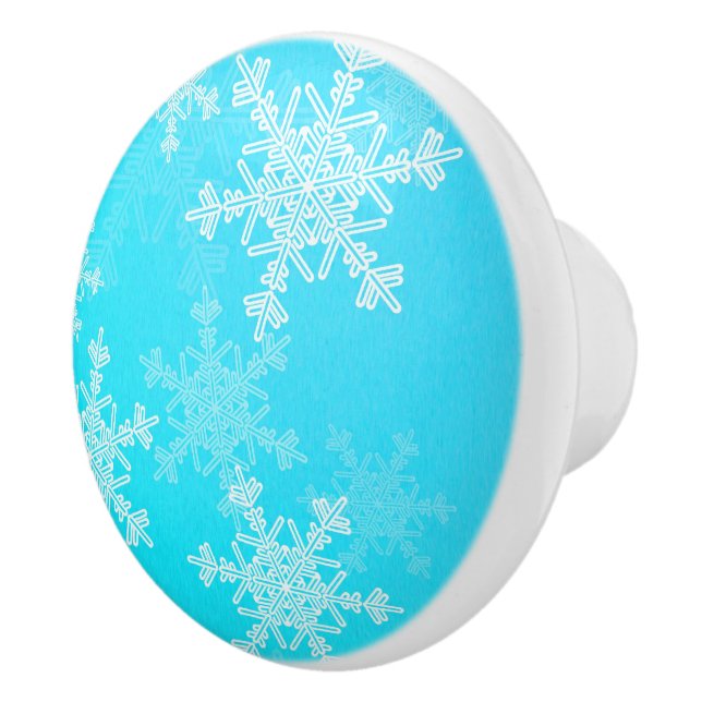 Blue White Snowflakes Minimalist Christmas Ceramic Knob (Right)