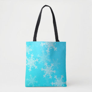 Blue White Snowflakes Minimalist Christmas Tote Bag