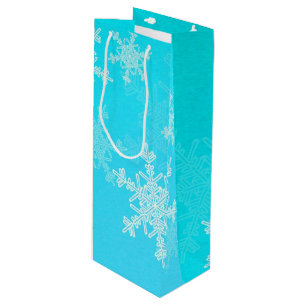 Blue White Snowflakes Minimalist Christmas Wine Gift Bag