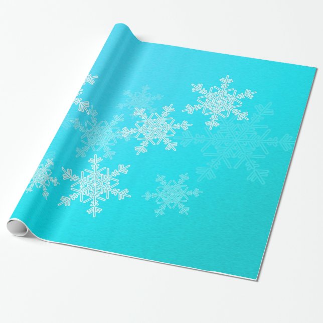 Blue White Snowflakes Minimalist Christmas Wrapping Paper (Unrolled)