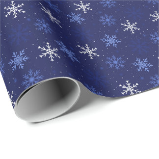 Blue White Snowflakes Pattern Wrapping Paper