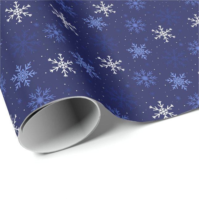Blue White Snowflakes Pattern Wrapping Paper (Roll Corner)