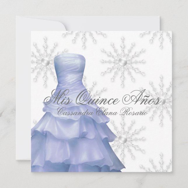 Blue White Snowflakes Quinceanera Invitation (Front)