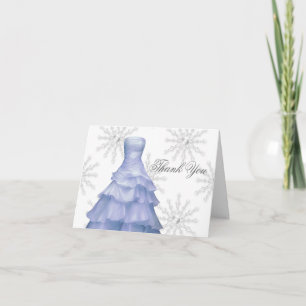 Blue White Snowflakes Quinceanera Thank You Cards
