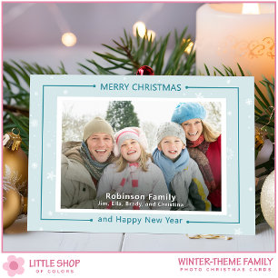 Blue White Snowflakes Winter Custom Photo Holiday Card