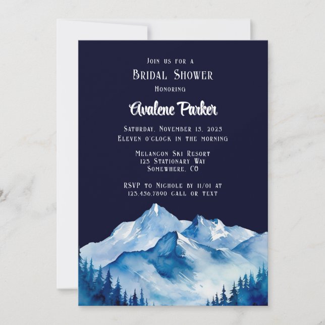 Blue White Snowy Mountains Bridal Shower Invitation (Front)
