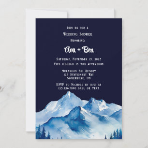 Blue White Snowy Mountains Wedding Shower Invitation