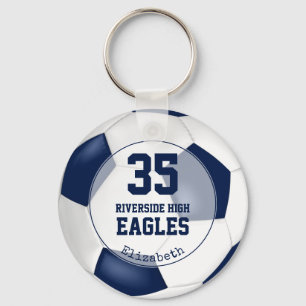 blue white soccer ball girls team spirit key ring