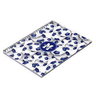 blue white soccer balls pattern kids sports notebook