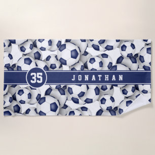 Blue white soccer team colours boys girls  beach towel