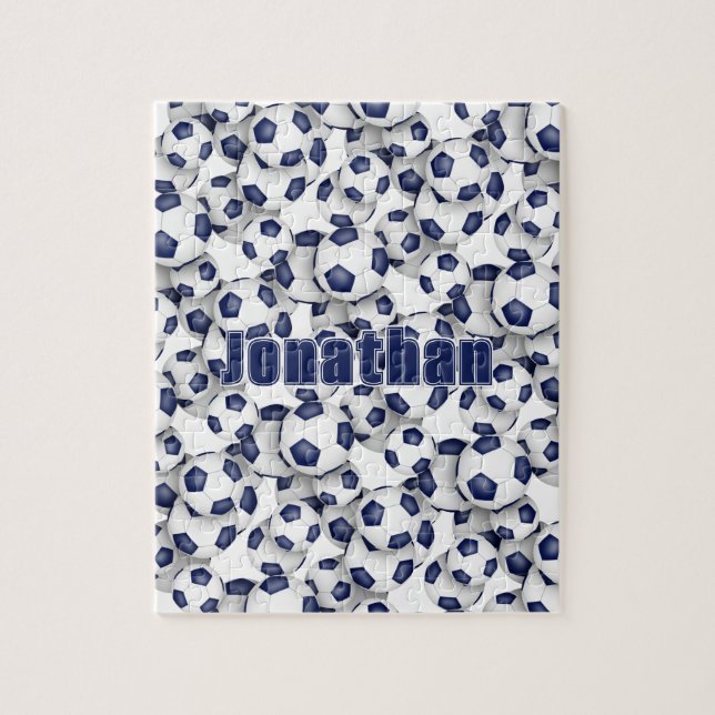 blue white soccer team colours girls boys name jigsaw puzzle (Vertical)