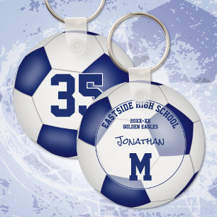 blue white soccer team personalized sports gifts key ring
