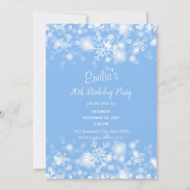 Blue White Sparkle Birthday Invitation (Front)