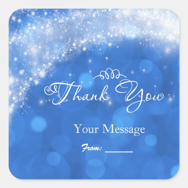 Blue & White Sparkle Cinderella Any Event Party Square Sticker (Front)