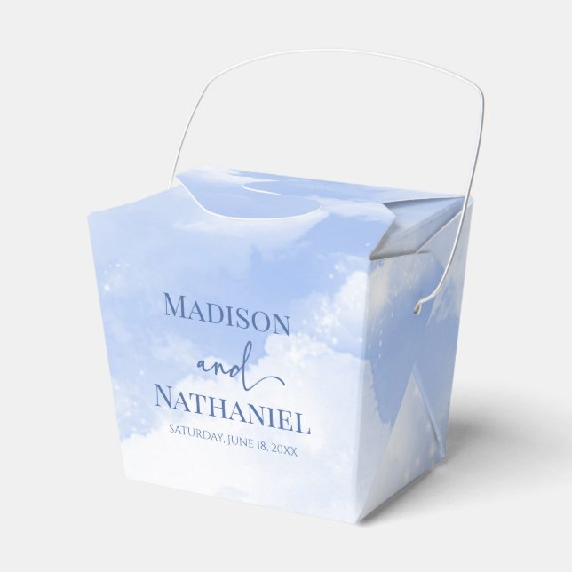 Blue White Sparkle Clouds Dreamy Elegant Wedding Favour Box (Front Side)
