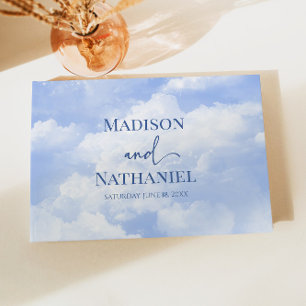 Blue White Sparkle Clouds Dreamy Elegant Wedding Guest Book