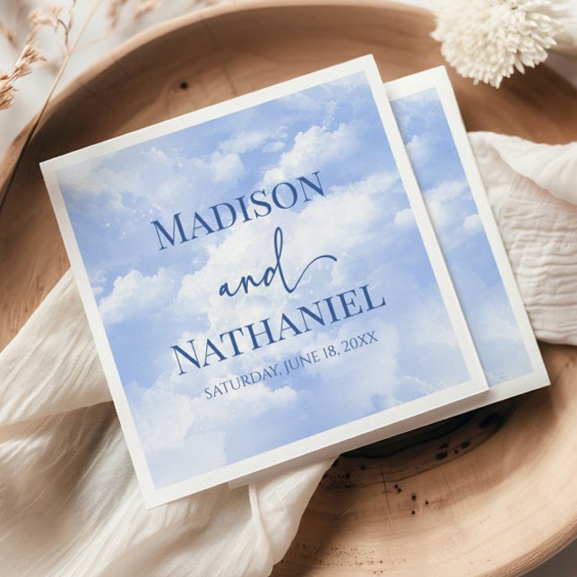 Blue White Sparkle Clouds Dreamy Elegant Wedding Napkin (Creator Uploaded)