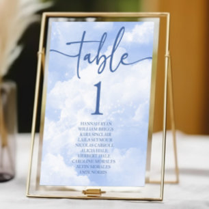 Blue White Sparkle Clouds Wedding Table Number