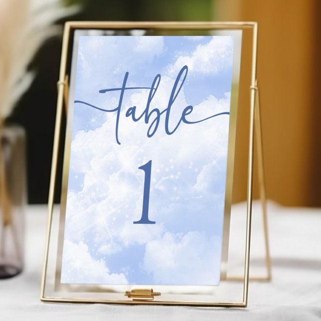 Blue White Sparkle Clouds Wedding Table Number (Creator Uploaded)