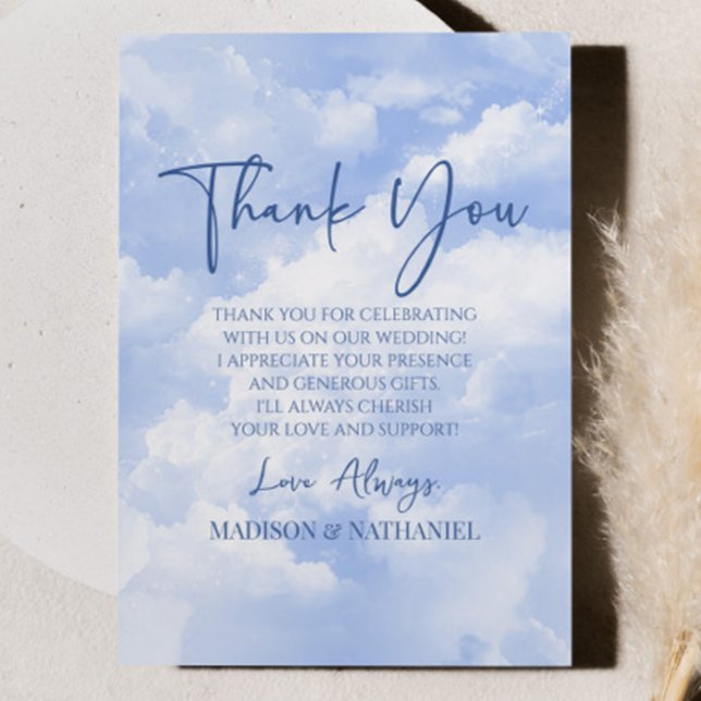 Blue White Sparkly Clouds Wedding Thank You Card (Creator Uploaded)