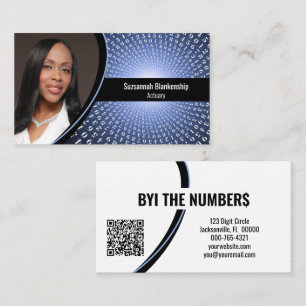 Blue White Spiral Numbers Custom Photo QR Code Business Card