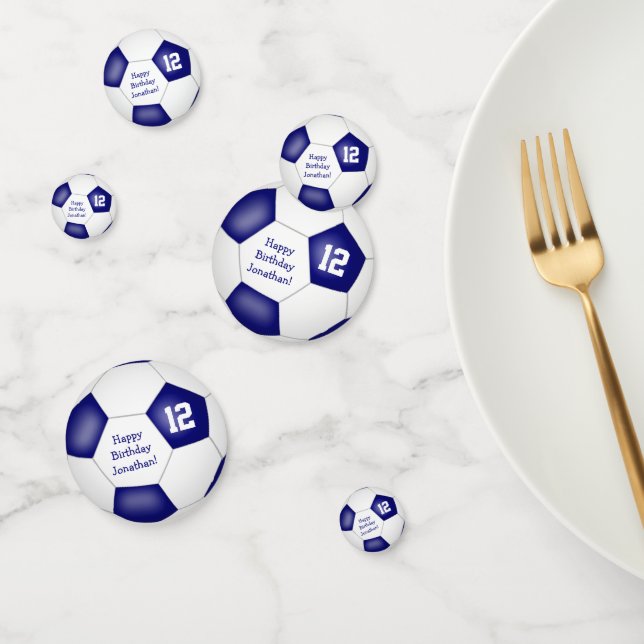 blue white sports birthday party soccer ball confetti (Group)