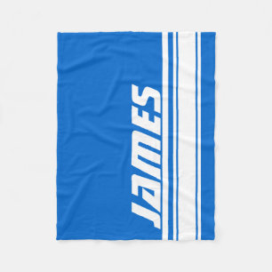 Blue & white sports stripe custom name fleece blanket