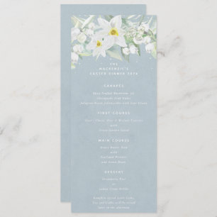Blue White Spring Florals Flat 4 Course Easter Menu