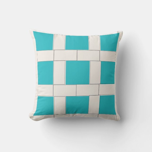 Blue & White Square Pattern Pillow  (Front)