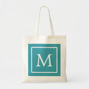 Blue & White Square Personalised Custom Monogram Tote Bag