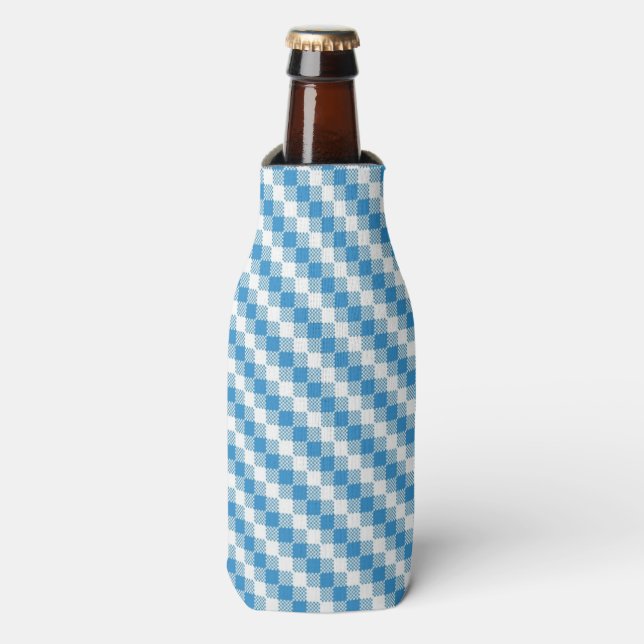 Blue-white squares background bottle cooler (Bottle Front)