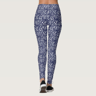 Blue white squiggly design leggings