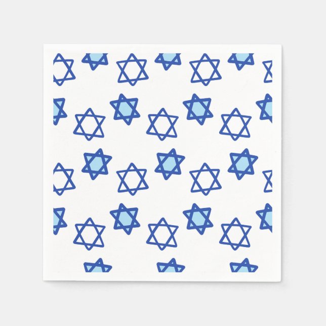 Blue & White Star of David Pattern Jewish Holiday Napkin (Front)