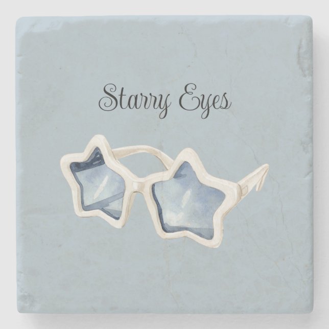 Blue White Star Sunglasses Stone Coaster (Front)