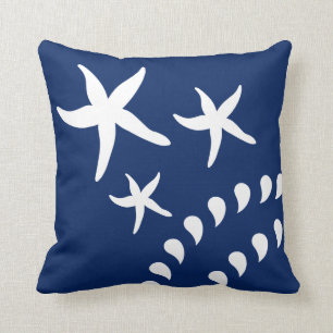 Blue White Starfish Beach House Decorative Cushion