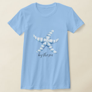 Blue White Starfish Beach T-Shirt