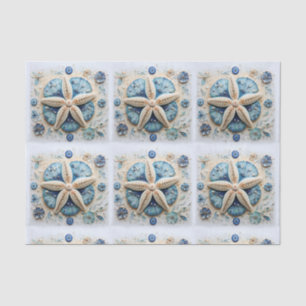 Blue White Starfish Seashell Nautical Decoupage Tissue Paper