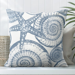 Blue & White Starfish Throw Pillow